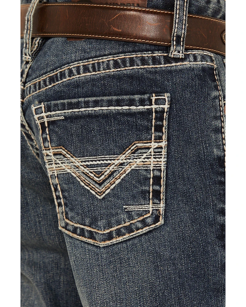 Rock & Roll Denim Boys' Medium Wash Two-Toned Stitch Bootcut Jeans