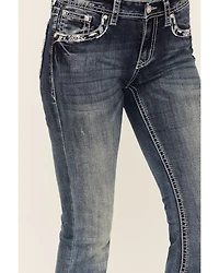 Grace LA Women's Medium Wash Sequin Longhorn Pocket Mid Rise Bootcut Stretch Denim Jeans