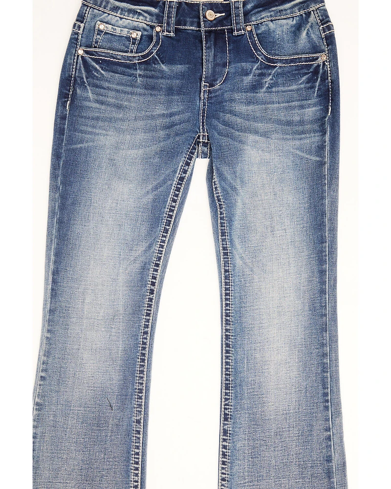 Shyanne Girls' Light Embroidered Faux Flap Pocket Bootcut Jeans