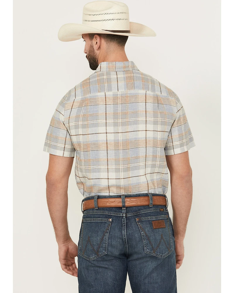 Pendleton Men's Dawson Plaid Print Short Sleeve Button-Down Linen Shirt