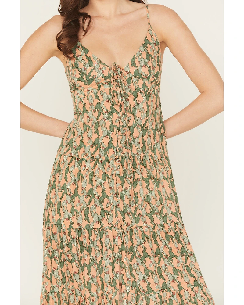 Rock & Roll Denim Women's Cactus Print Sleeveless Maxi Dress