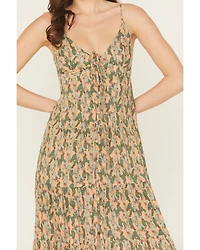Rock & Roll Denim Women's Cactus Print Sleeveless Maxi Dress