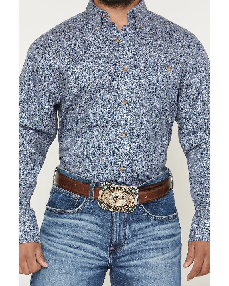 Wrangler Men's Paisley Print Long Sleeve Button-Down Stretch Western Shirt