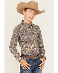 Cody James Boys' Madera Paisley Print Long Sleeve Snap Western Shirt