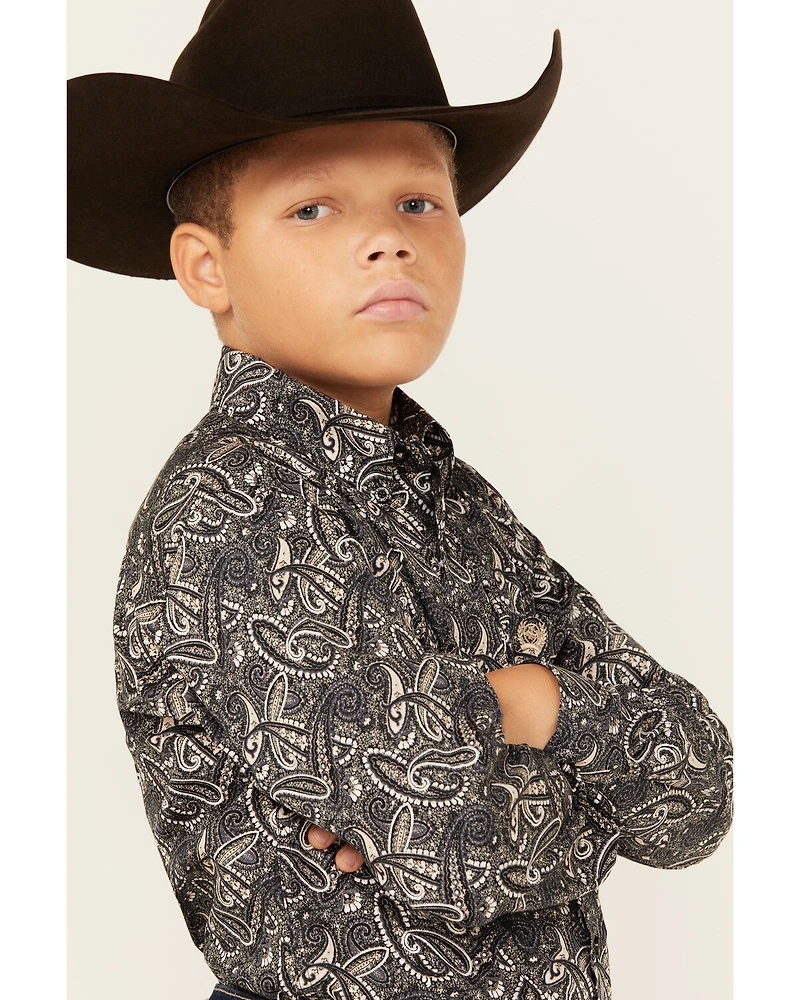 Cinch Boys' Paisley Print Long Sleeve Button-Down Western Shirt