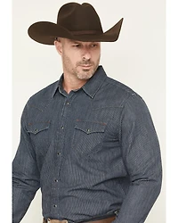 Blue Ranchwear Men's Dark Wash Railroad Striped Print Long Sleeve Snap Western Shirt