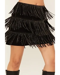 Fornia Women's Rhinestone Fringe Faux Suede Mini Skirt