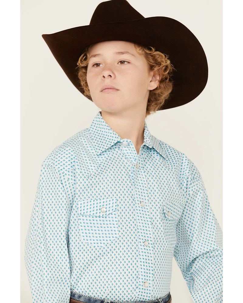 Rock & Roll Denim Boys' Dizzy Geo Print Long Sleeve Pearl Snap Western Shirt