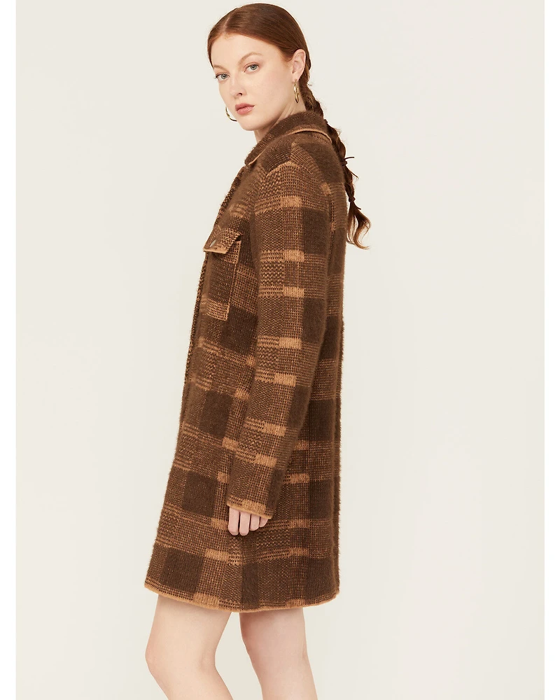 Panhandle Women's Plaid Print Knit Sweater Coat