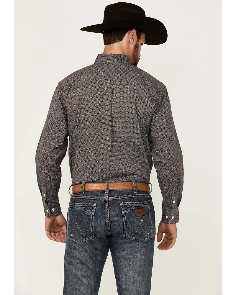 Rough Stock by Panhandle Men's Geo Print Long Sleeve Button-Down Stretch Western Shirt