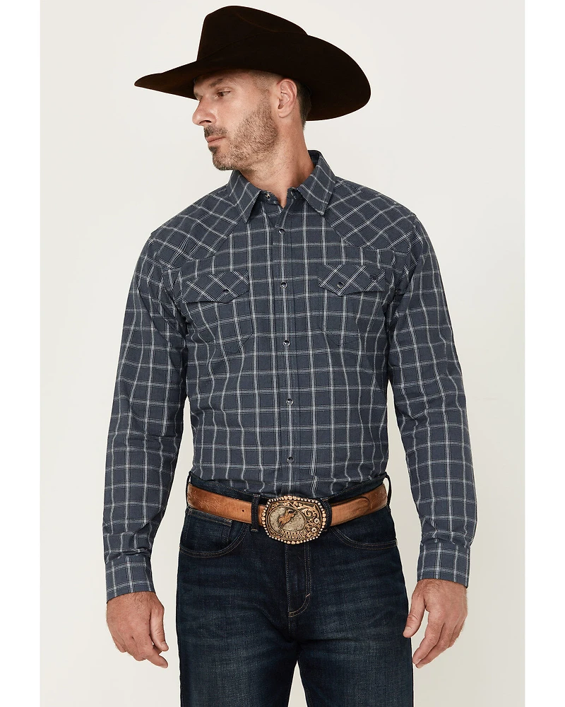 Blue Ranchwear Men's Elk Plaid Print Long Sleeve Snap Western Shirt