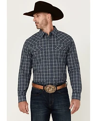 Blue Ranchwear Men's Elk Plaid Print Long Sleeve Snap Western Shirt
