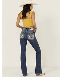 Miss Me Women's Medium Wash Americana Pocket 34" Bootcut Stretch Denim Jeans
