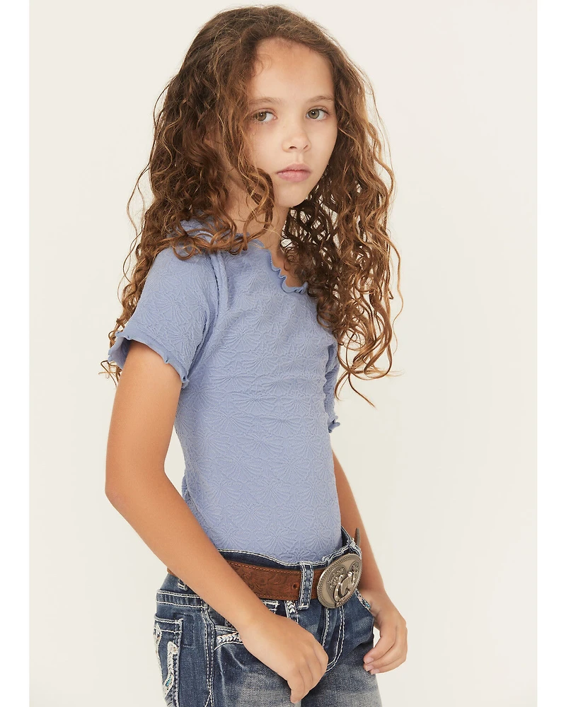 Fornia Girls' Solid Lettuce Edge Short Sleeve Top
