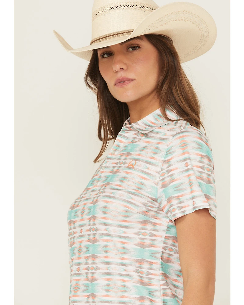 Cinch Women's Southwestern Print Short Sleeve Button-Down Polo