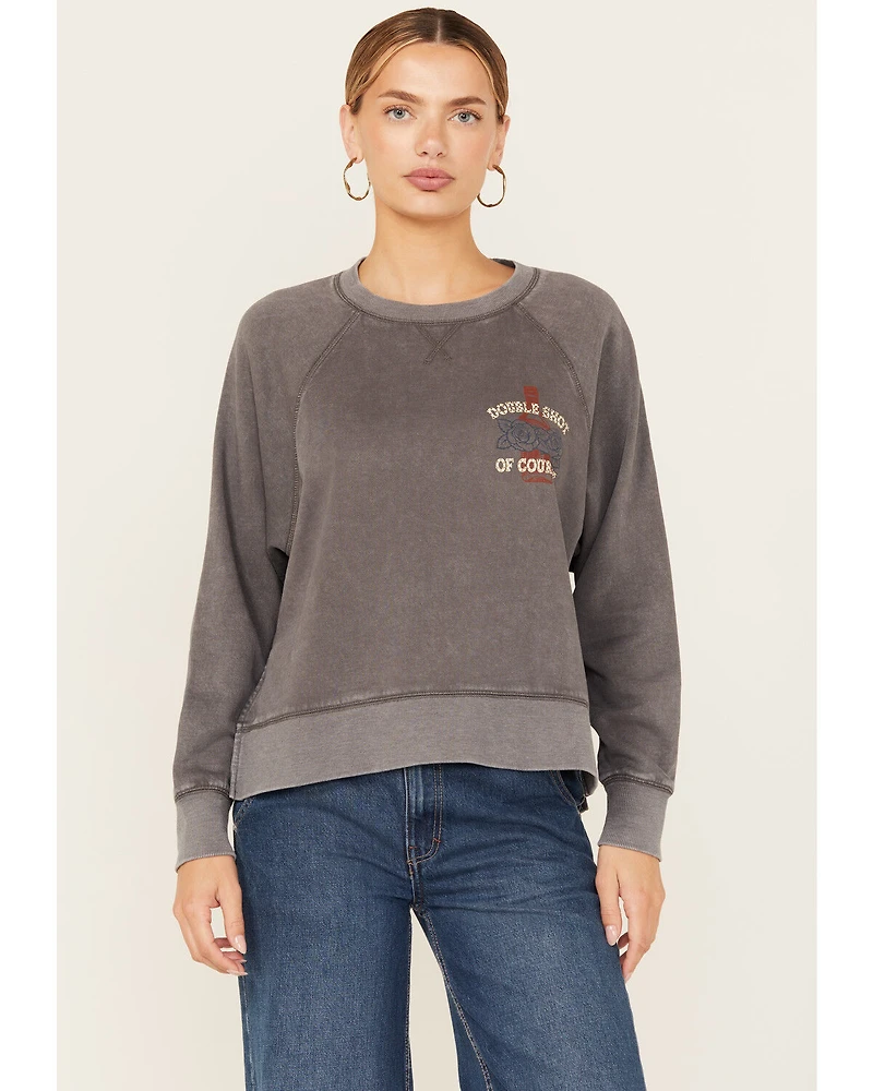 Cleo + Wolf Women's Double Shot Long Sleeve Crew Neck Graphic Sweatshirt