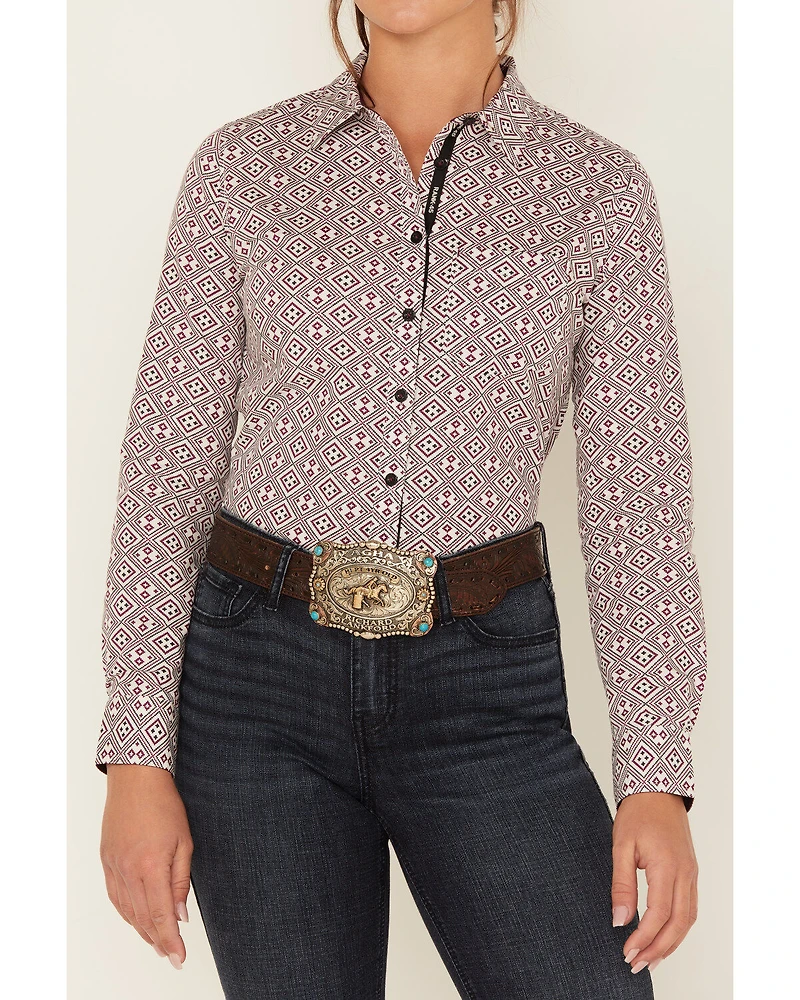 RANK 45® Women's Geo Print Long Sleeve Button-Down Stretch Riding Shirt