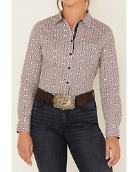 RANK 45® Women's Geo Print Long Sleeve Button-Down Stretch Riding Shirt