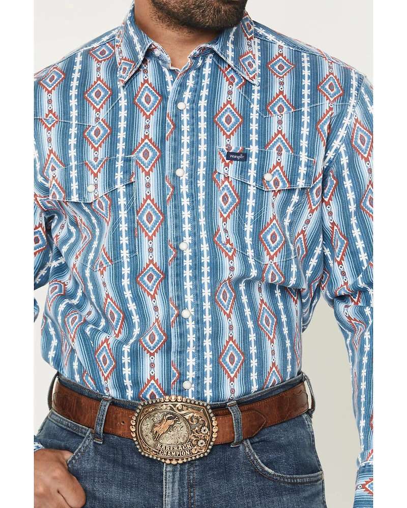 Wrangler Men's Vintage Brushpopper Americana Striped Print Long Sleeve Snap Western Shirt
