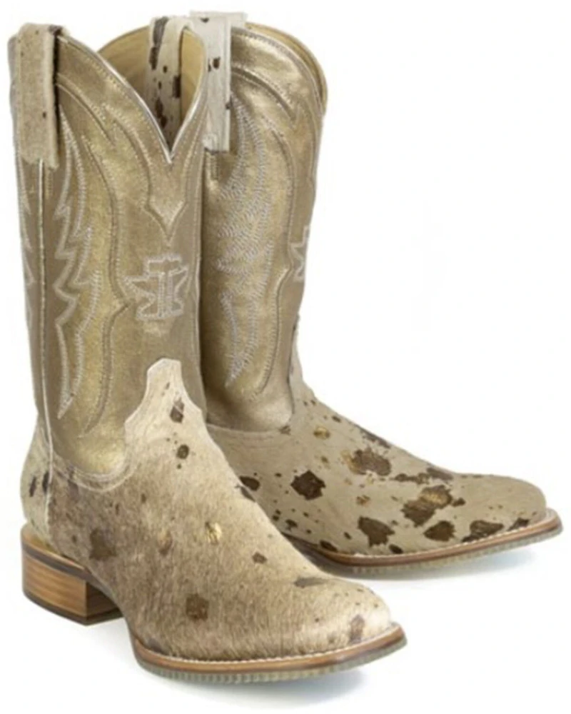 Tin Haul Women's Golden Charolais Hair-On Western Boots - Broad Square Toe