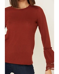 Moa Women's Rust Brushed Thermal Bell Sleeve Top