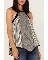 Cleo + Wolf Women's Grid Print Hanky Hem Halter Top