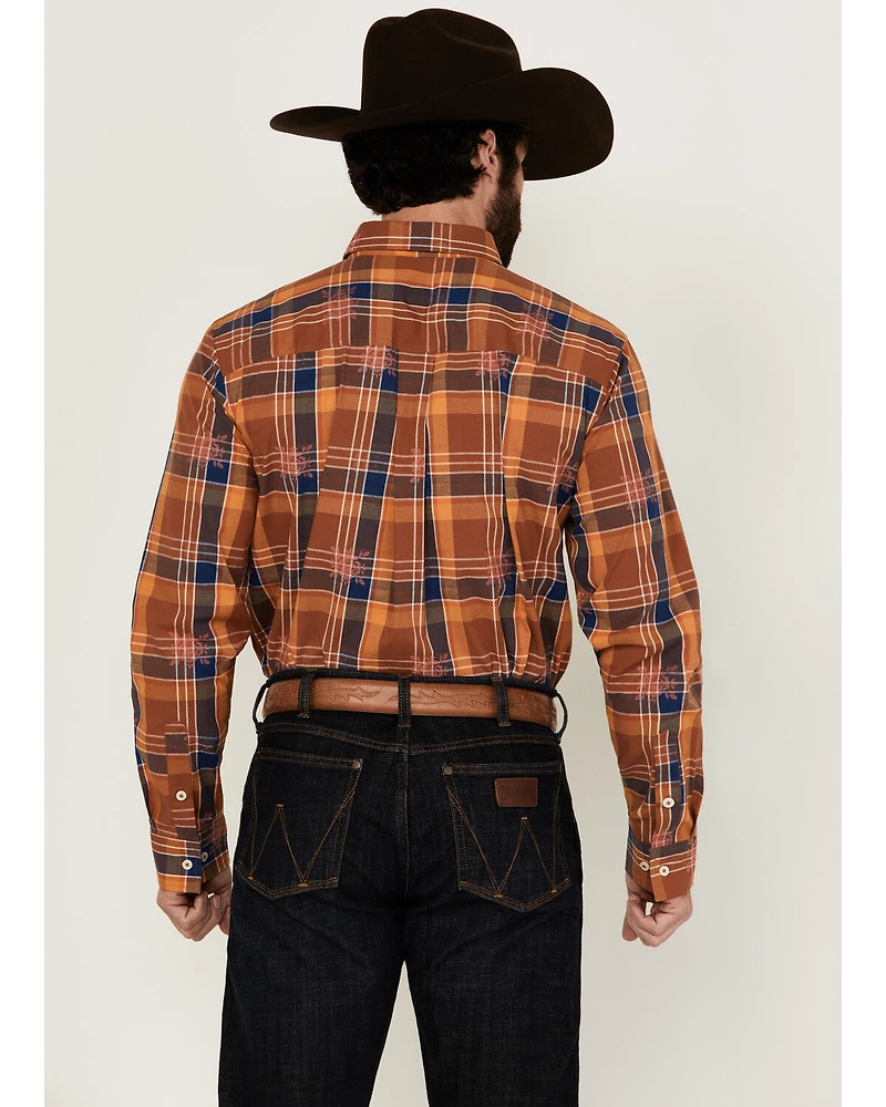 Cody James Men's Dobby Plaid Print Long Sleeve Button-Down Stretch Western Shirt