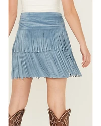 Rock & Roll Denim Women's Embellished Faux Suede Fringe Mini Skirt