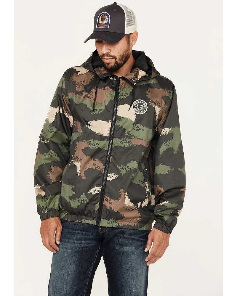 Brixton Men's Camo Print Claxton Crest Logo Graphic Hooded Zip Jacket
