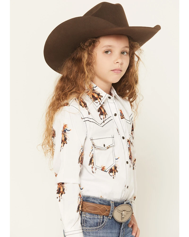 Cowgirl Hardware Girls' Vintage Long Sleeve Snap Stretch Western Shirt