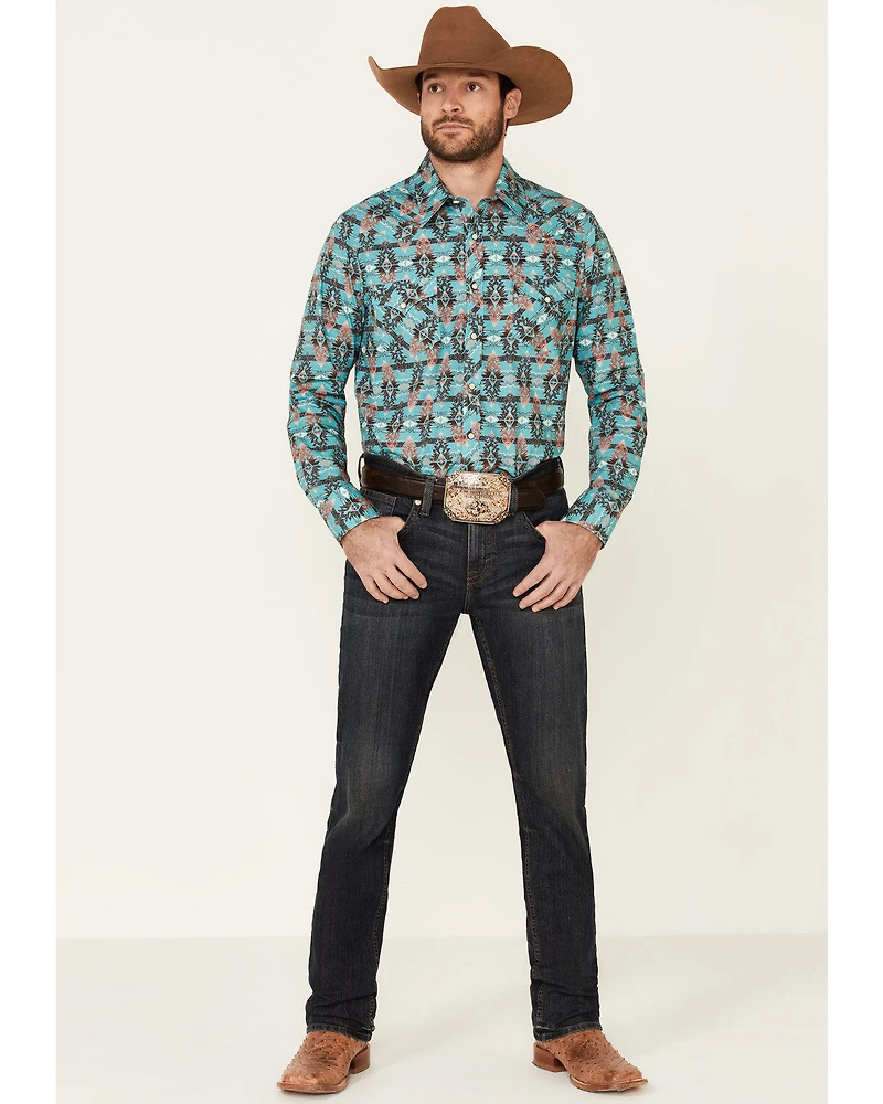 Rock & Roll Denim Men's Southwestern Print Long Sleeve Snap Western Shirt