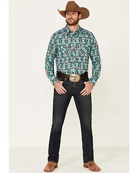 Rock & Roll Denim Men's Southwestern Print Long Sleeve Snap Western Shirt