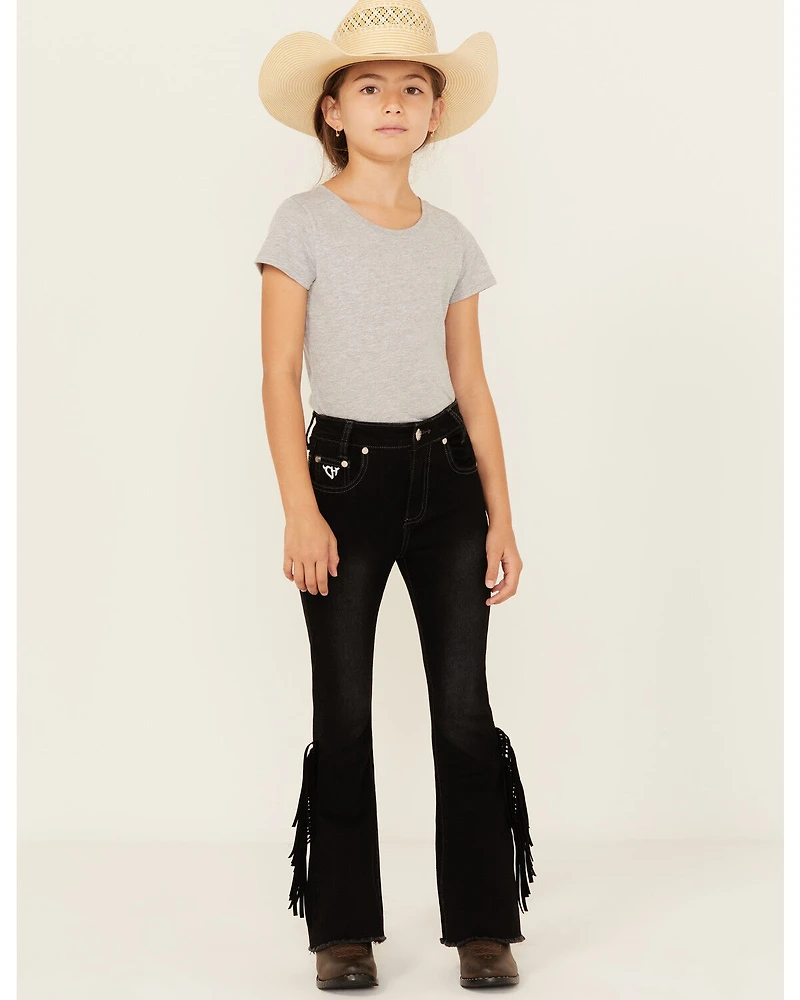 Cowgirl Hardware Girls' Side Fringe Bell Bottom Stretch Denim Jeans