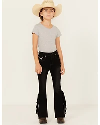 Cowgirl Hardware Girls' Side Fringe Bell Bottom Stretch Denim Jeans