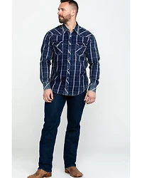 Rock & Roll Denim Men's Crinkle Plaid Long Sleeve Western Shirt