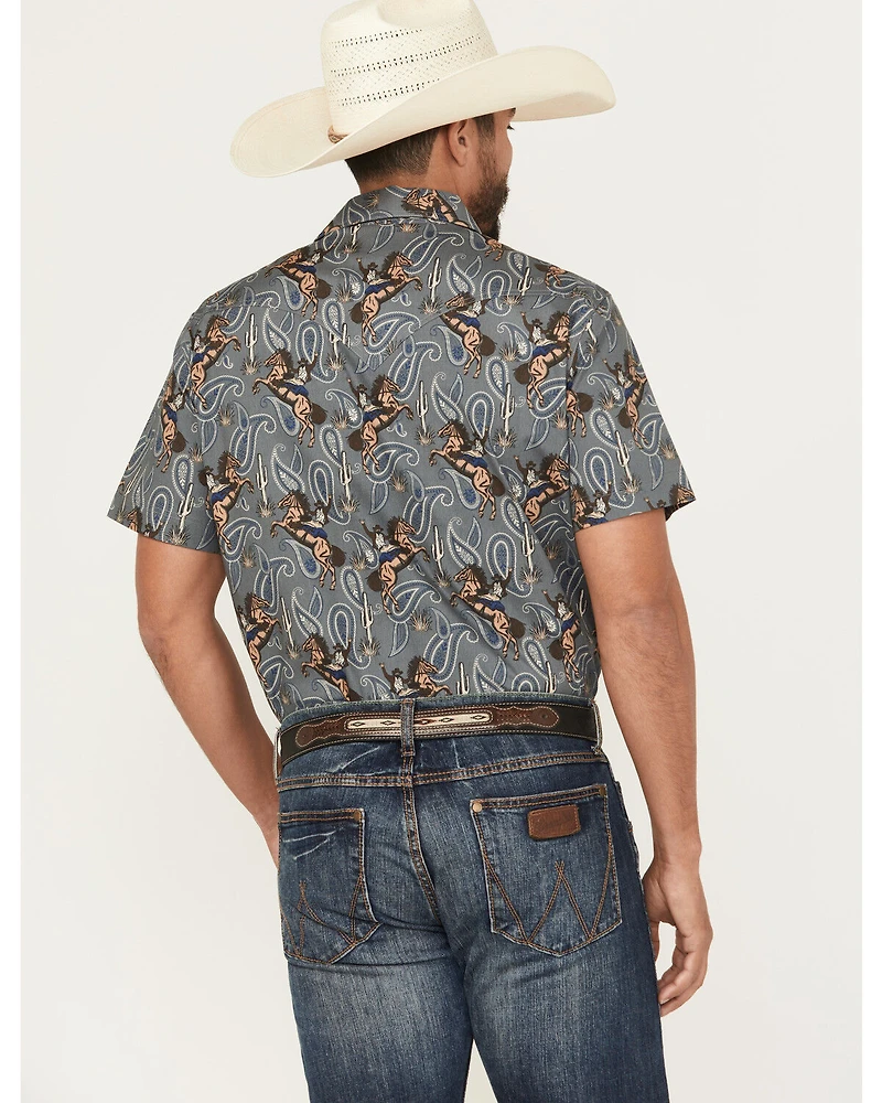 Rock & Roll Denim Men's Dale Brisby Horse Print Short Sleeve Snap Stretch Western Shirt