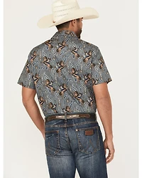 Rock & Roll Denim Men's Dale Brisby Horse Print Short Sleeve Snap Stretch Western Shirt