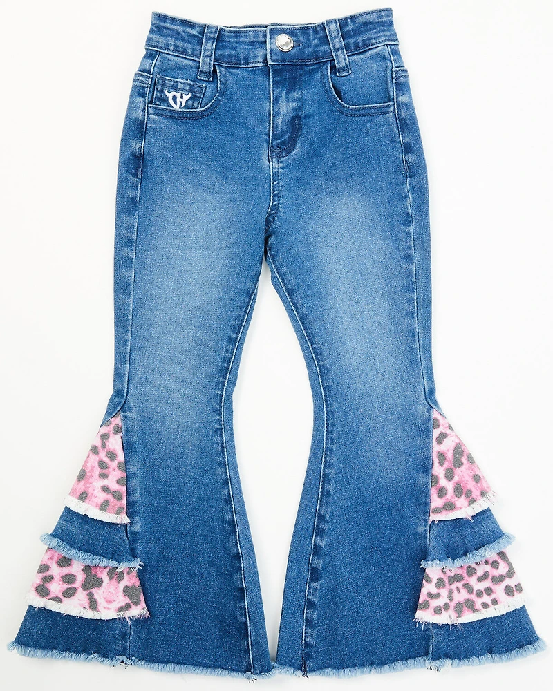 Cowgirl Hardware Toddler Girls' Leopard Print Side Ruffle Flare Jeans