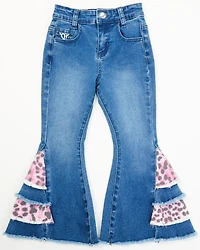 Cowgirl Hardware Toddler Girls' Leopard Print Side Ruffle Flare Jeans