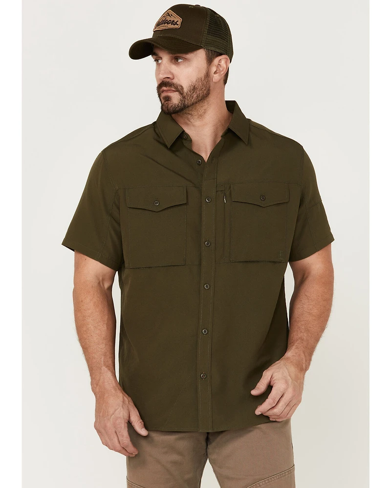 Brothers and Sons Men's Solid Dobby Performance Short Sleeve Button-Down Western Shirt