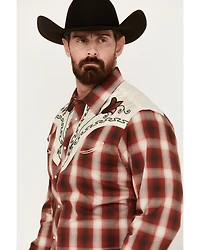 Roper Men's Medium Plaid Print Floral Embroidered Long Sleeve Pearl Snap Western Shirt