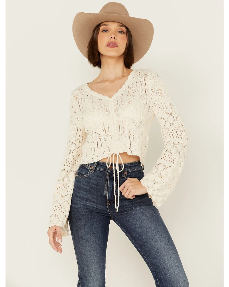 Shyanne Women's Bell Sleeve Cropped Crochet Sweater