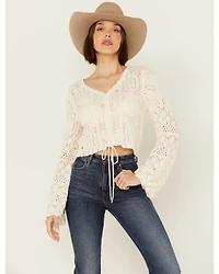 Shyanne Women's Bell Sleeve Cropped Crochet Sweater