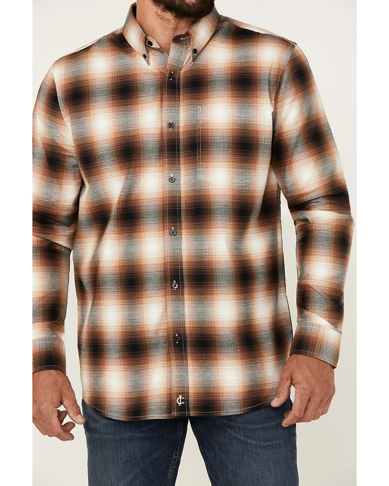Cody James Men's Hombre Plaid Print Long Sleeve Button-Down Stretch Western Shirt - Tall