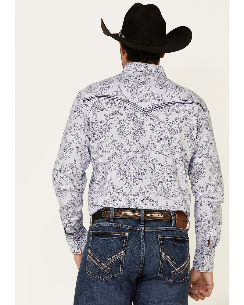 Rock 47 By Wrangler Men's Navy Paisley Print Long Sleeve Western Shirt