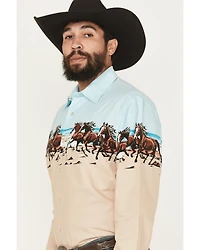 Panhandle Slim Men's Horse Border Print Long Sleeve Pearl Snap Western Shirt