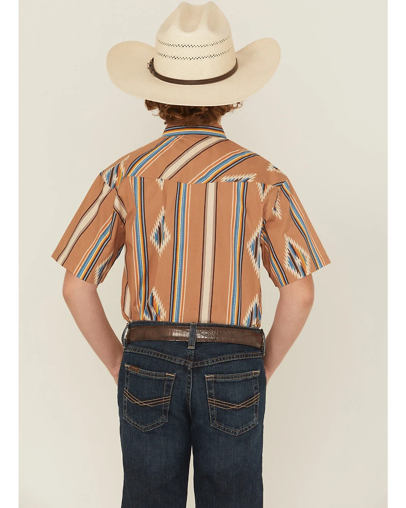 Panhandle Slim Boys' Southwestern Striped Print Short Sleeve Snap Western Shirt