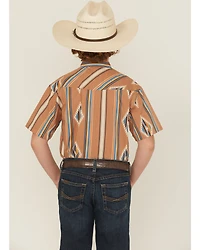 Panhandle Slim Boys' Southwestern Striped Print Short Sleeve Snap Western Shirt