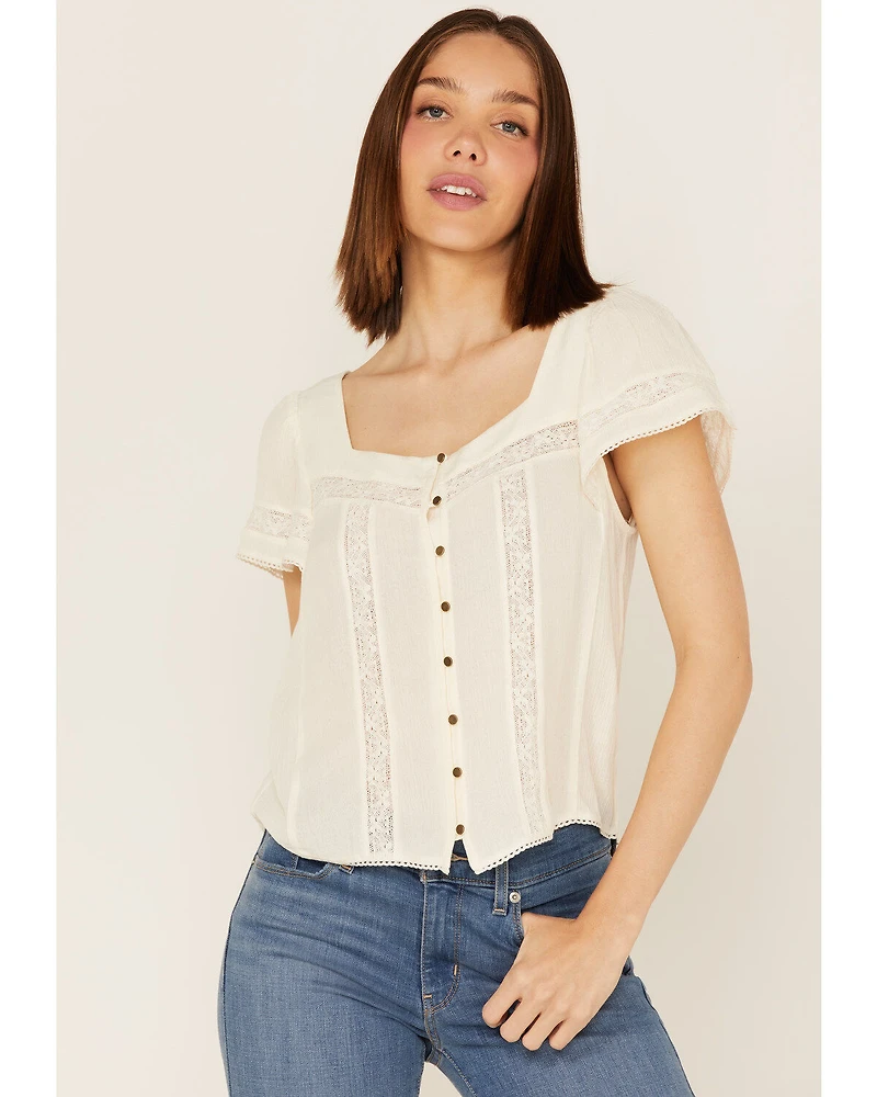 Jolt Women's Lace Trim Button-Down Shirt