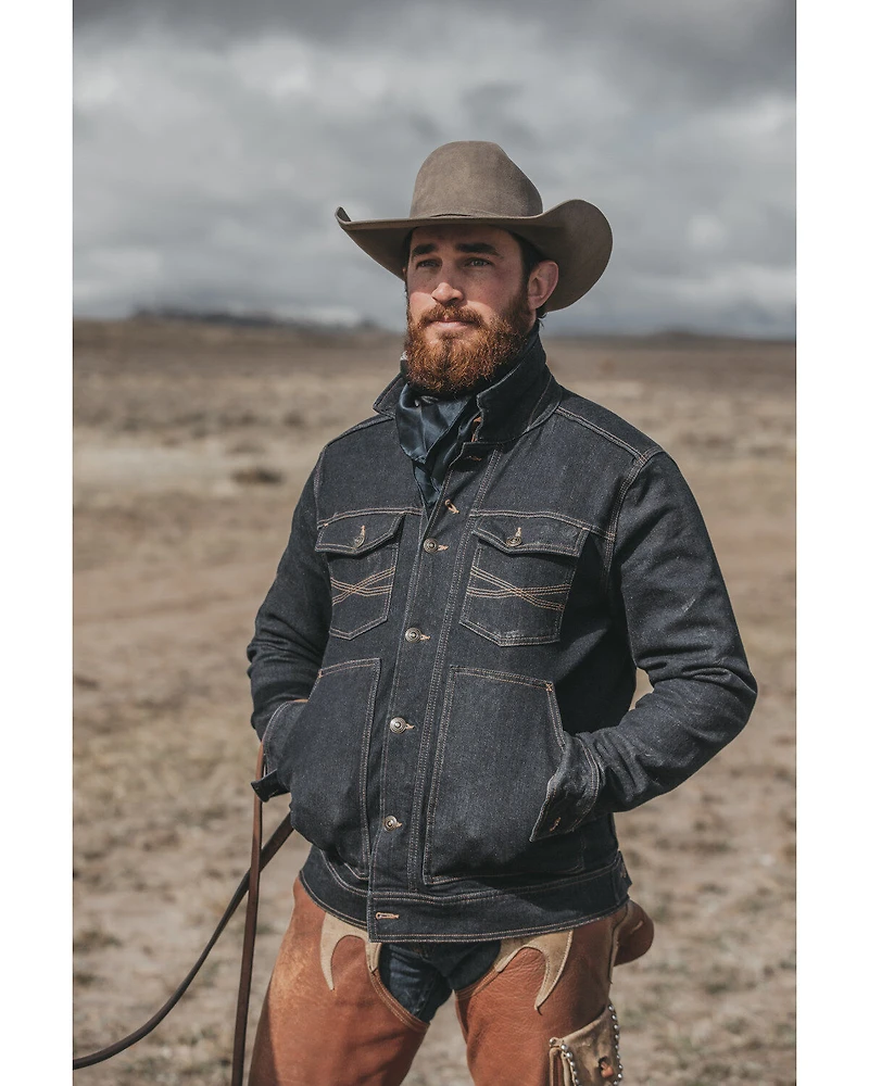 Blue Ranchwear Men's Button-Down Dark Denim Trucker Jacket